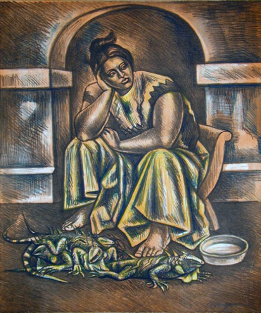 Iguana Seller 1983 Limited Edition Print by Raul Anguiano