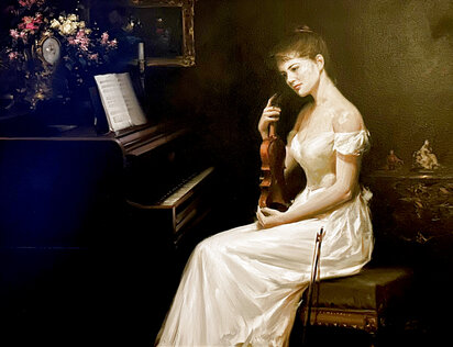 Before the Practice 2000 34x40 - Framed Oil on Canvas - Huge by  An He