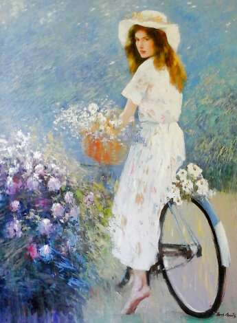 Girl on the Bicycle 45x35 - Huge Original Painting -  An He