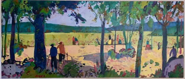Banyoles I 1998 28x54 Original Painting - Manel Anoro