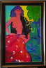 Dona Amb Roba Vermella 63x38 Huge - Spain Original Painting by Manel Anoro - 1