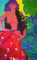 Dona Amb Roba Vermella 63x38 Huge Original Painting by Manel Anoro - 0