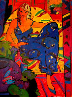Dona Amb Vesti Blau 1994 59x46 Huge Original Painting by Manel Anoro - 0