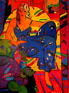 Dona Amb Vesti Blau 1994 59x46 Super Huge Original Painting - Manel Anoro Dona Amb Vesti Blau 1994 59x46 Super Huge Original Painting - Manel Anoro