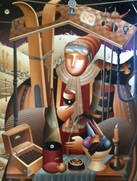 Skier in Gondola Apres Ski Series Special Commission 2002 Winter Olympics 2002 70x60 Original Painting - Anton Arkhipov