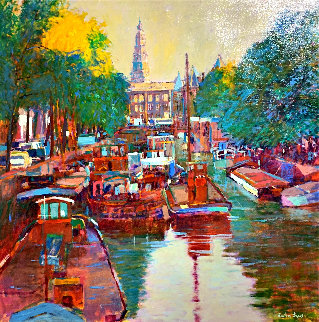 Amsterdam Canal Scene 42x42 Original Painting - Anton Sipos Amsterdam Canal Scene 42x42 Original Painting - Anton Sipos