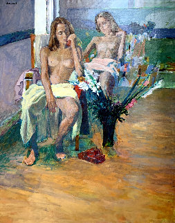 Untitled Portrait of Two Nude Women 74x62 Huge Original Painting - Anton Sipos Untitled Portrait of Two Nude Women 74x62 Huge Original Painting - Anton Sipos