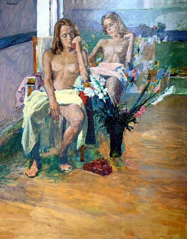 Untitled Portrait of Two Nude Women 74x62 Huge - Mural Size Original Painting - Anton Sipos