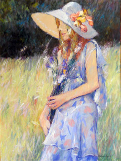 Untitled Young Girl With Hat 1970 49x39 Huge Original Painting - Anton Sipos