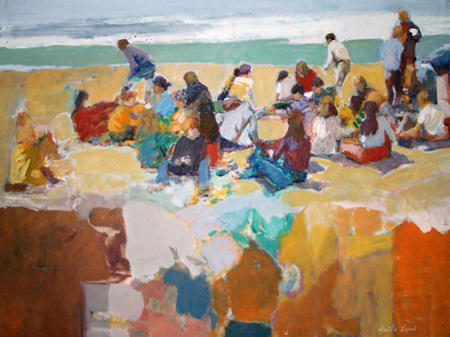 At the Beach 1973 30x40  Huge - California Original Painting by Anton Sipos