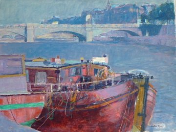 Boat on the Seine River Paris 30x40 Huge Original Painting - Anton Sipos