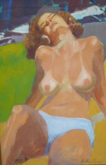 Reclining Topless Woman 30x19 Original Painting - Anton Sipos