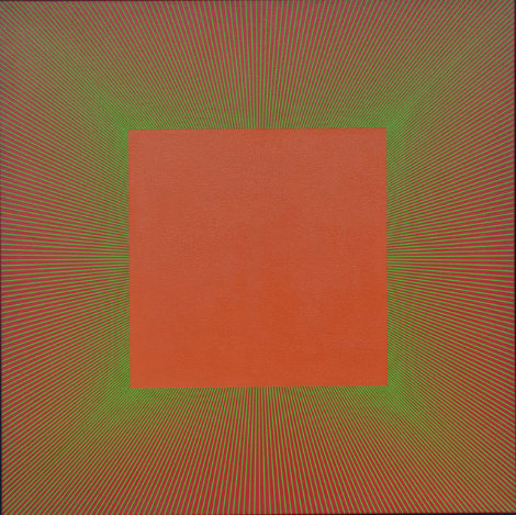 Green Edged Light Red Oxide 1980 48x48 Huge Original Painting - Richard Anuszkiewicz