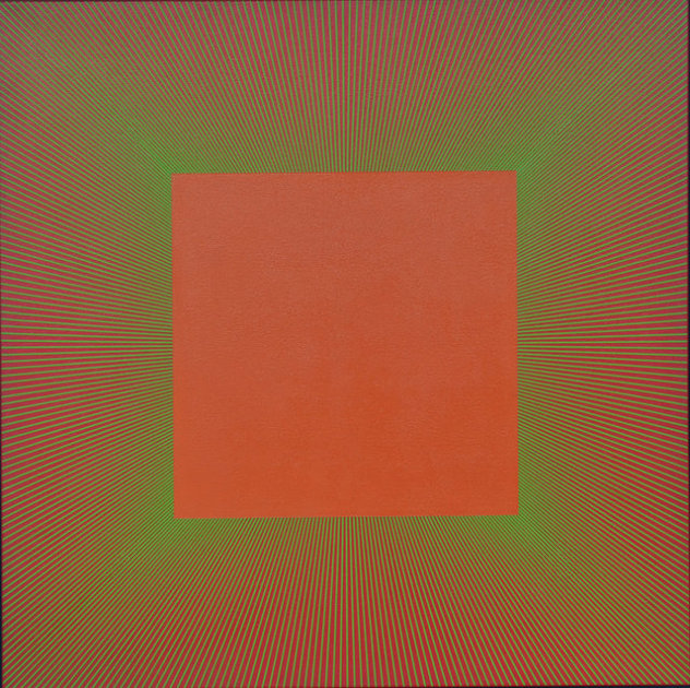 Green Edged Light Red Oxide 1980 48x48 Huge Original Painting by Richard Anuszkiewicz