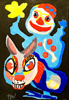 Clown Holding Yellow Flower Astride A Burro Limited Edition Print - Karel Appel Clown Holding Yellow Flower Astride A Burro Limited Edition Print - Karel Appel