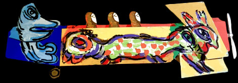 Untitled Abstract 1999 44x100 - Huge Mural Size - Carved Wood Original Painting - Karel Appel
