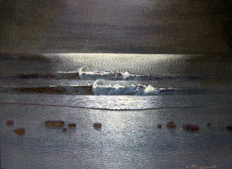 Moonlight Low Tide 12x16 Original Painting - Andrea Razzauti