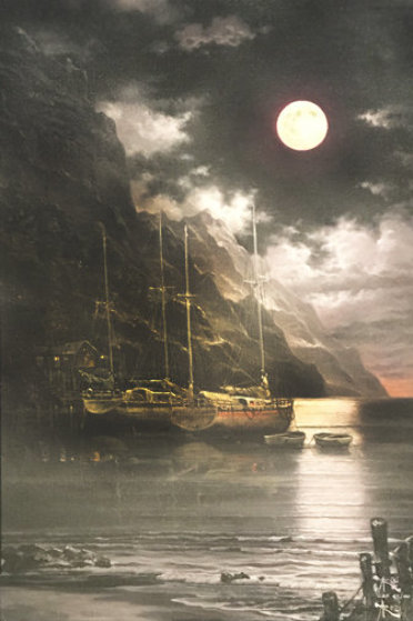 arozi island moment, ship at night by Arozi - For Sale on Art Brokerage