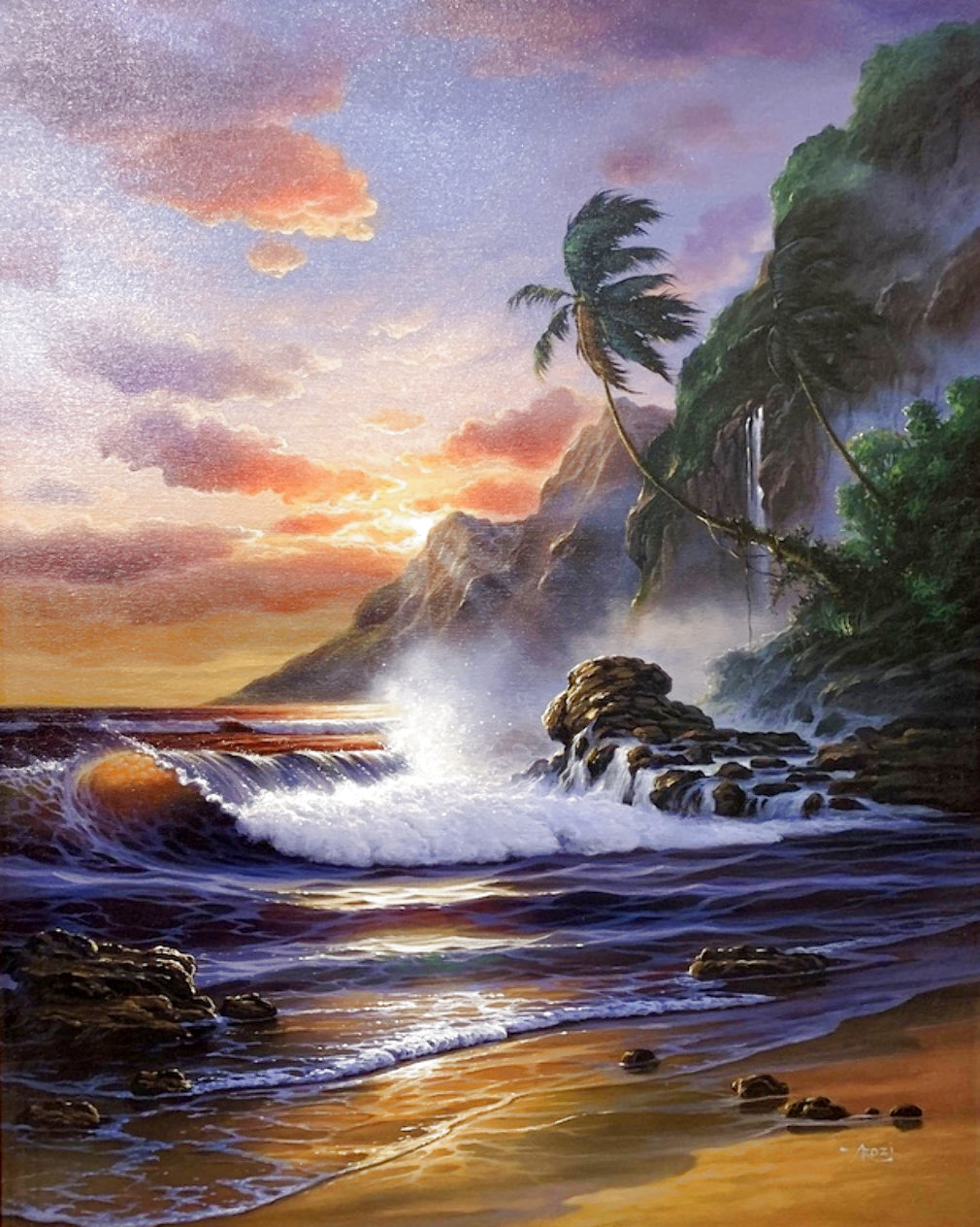 Oahu Sunset 2000 Oil on Canvas 32x26 by Arozi - For Sale on Art Brokerage