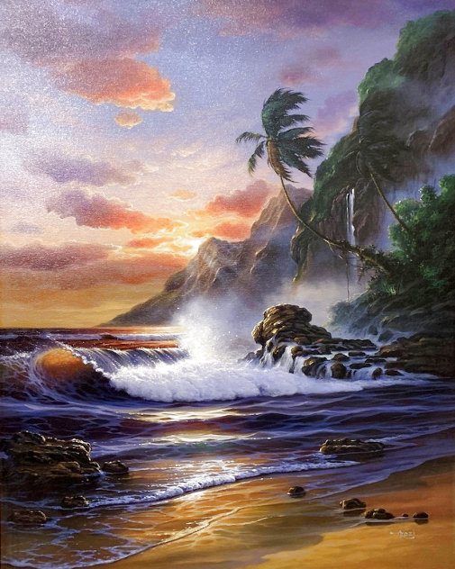 Oahu Sunset 2000 32x26 - Hawaii Original Painting by  Arozi