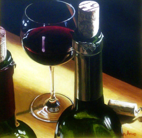 Three Corks, Two Bottles, and One Glass of Wine 1997 40x40 - Huge Original Painting - Thomas Arvid