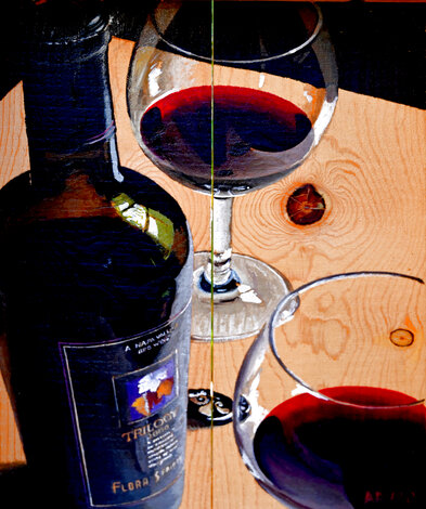 Trilogy in a Box 2005 22x14 - Unique Oil on Wood Wine Crate Original Painting - Thomas Arvid