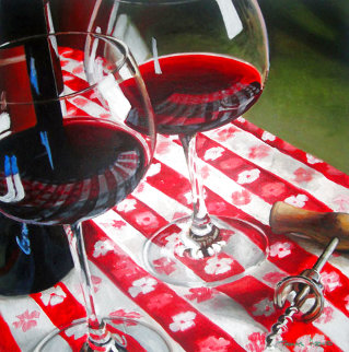 Red Wine is Meant to Be Shared 1996 39x39 Huge Original Painting - Thomas Arvid