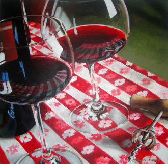 Red Wine Is Meant to Be Shared 1996 39x39 Original Painting - Thomas Arvid Red Wine Is Meant to Be Shared 1996 39x39 Original Painting - Thomas Arvid