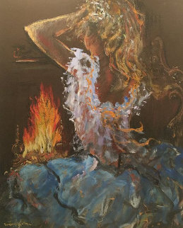 By the Fire Blue 2000 44x37 Works on Paper (not prints) - Rita Asfour By the Fire Blue 2000 44x37 Works on Paper (not prints) - Rita Asfour
