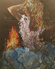 By the Fire Blue 2000 44x37 Huge Works on Paper (not prints) by Rita Asfour - 0