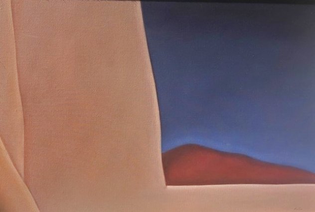 Ranchos Church With Hill No 1 1989 24x34 - New Mexico Original Painting by John Axton