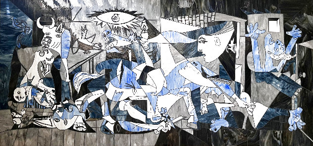 Homage to Picasso: Guernica Unique Stained Glass Mosaic 48x95 - Huge Mural Size Installation by Mauri and Andrea Aybar and Castiglione