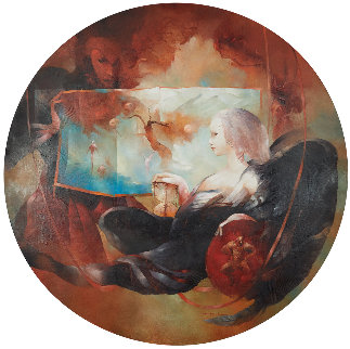 l'Ange Au Sablier 2004 43x43 Huge Original Painting - Anne Bachelier l'Ange Au Sablier 2004 43x43 Huge Original Painting - Anne Bachelier