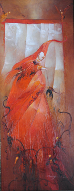 L Oiseau Cardinal: Cardinal Bird 2005 Original Painting by Anne Bachelier