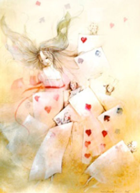 Alice with Cards 2005 12x9 Original Painting by Anne Bachelier