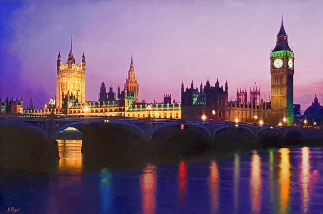 Westminster at Night 2010 18x22 - London, England Original Painting by Darren Baker