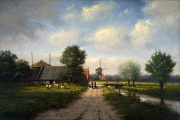 Pastoral Dutch Landscape with Windmill 2007 24x36 Original Painting by Simon Balyon