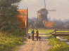 Pastoral Dutch Landscape with Windmill 2007 24x36 Original Painting by Simon Balyon - 3