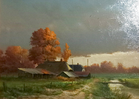 Untitled Landscape 1980 20x20 Original Painting - Andre Balyon