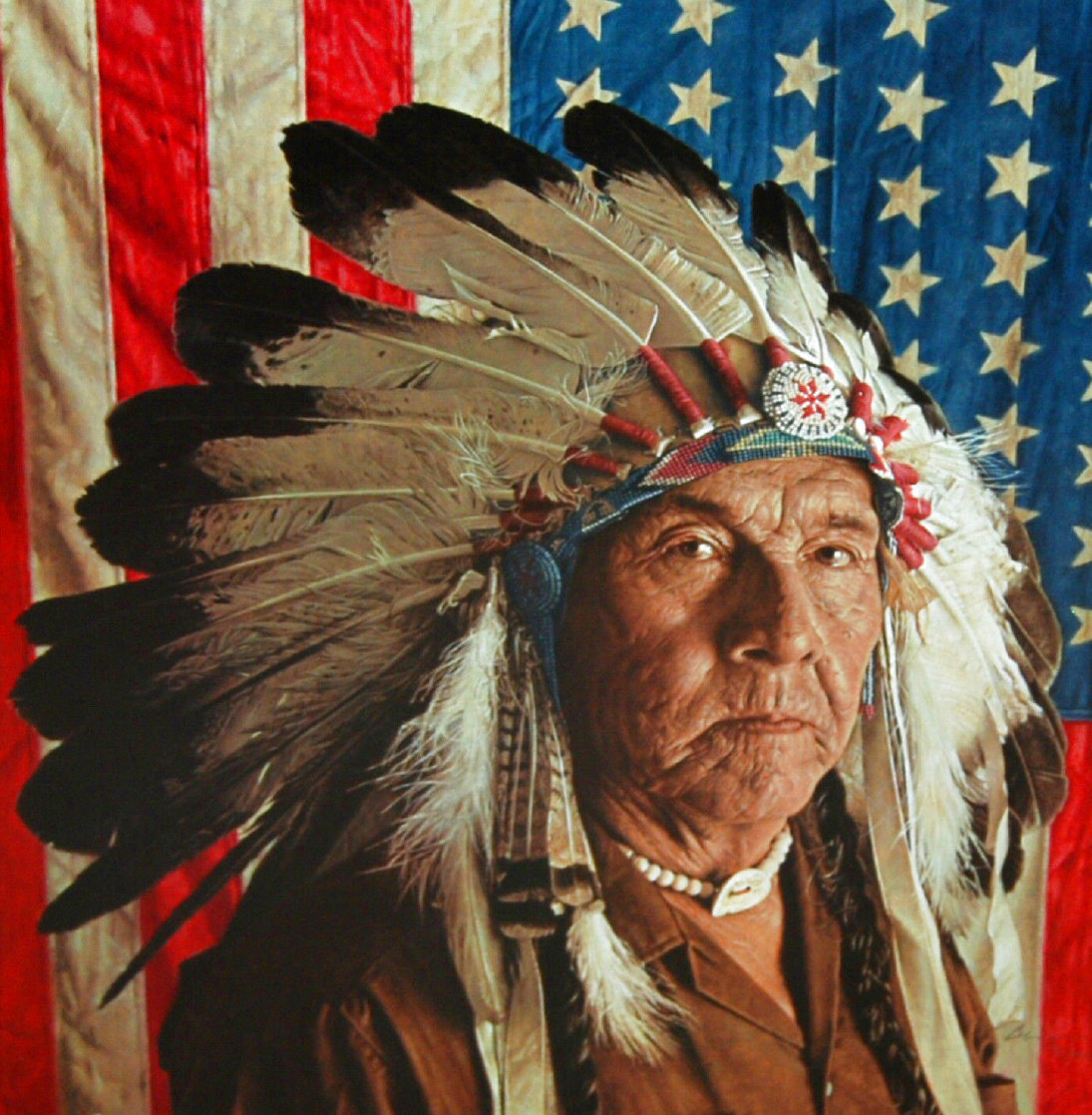 Chester Medicine Crow with His Father's Flag 1993 Limited Edition Print by James Bama