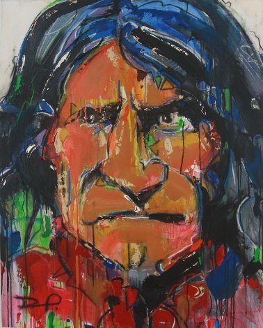Geronimo 2012 45x36 Huge Original Painting - David Banegas