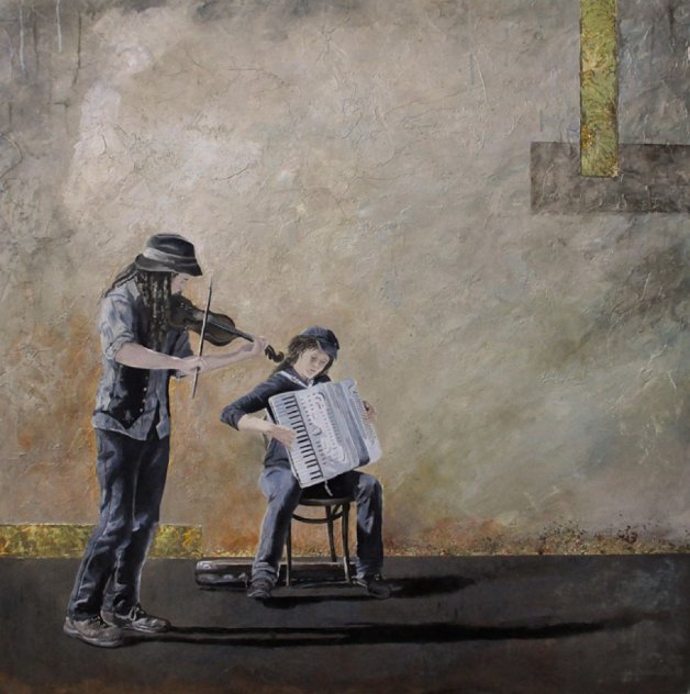 Street Musicians 2008 40x40 Huge New Orleans - Louisiana Original Painting by Camille Barnes