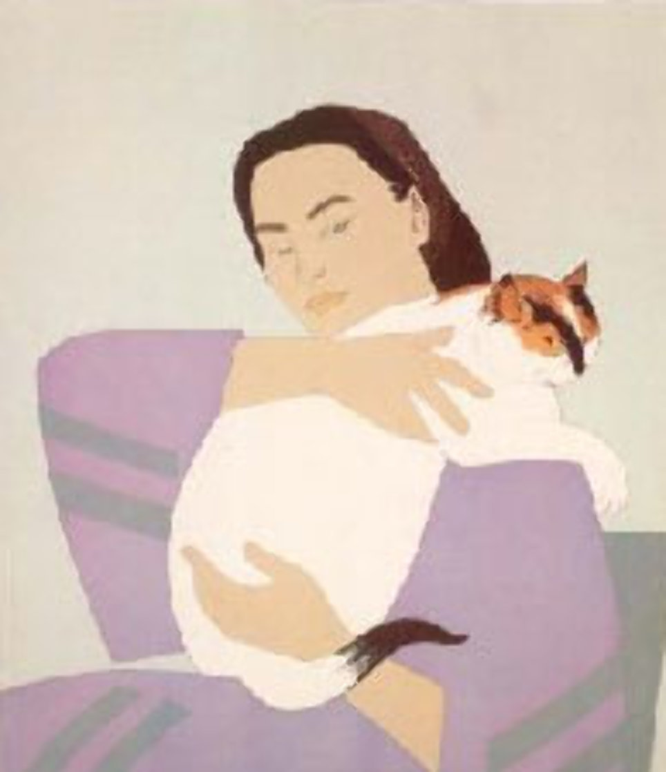 Woman and White Cat 1971 Limited Edition Print by Will Barnet Woman and White Cat 1971 Limited Edition Print by Will Barnet