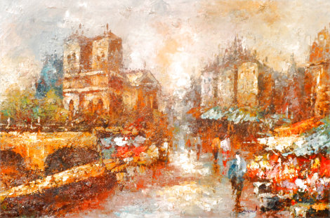 Untitled Parisian Cityscape 1946 42x31 - France Original Painting - Edward Barton