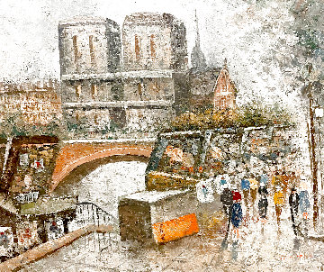 Untitled Paris Cityscape 1980 18x24 - France Original Painting - Edward Barton