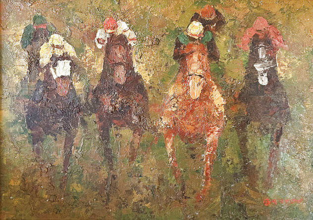 Home Stretch 1955 28x32 - Early Oil on Canvas Original Painting by Edward Barton Home Stretch 1955 28x32 - Early Oil on Canvas Original Painting by Edward Barton