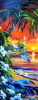 Sunset Beach 2015 42x22 Huge Wavey Frame Original Painting - Steve Barton