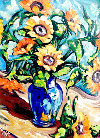 Sunflowers - Framed Embellished Giclee on Canvas  - WavyFrame Limited Edition Print - Steve Barton