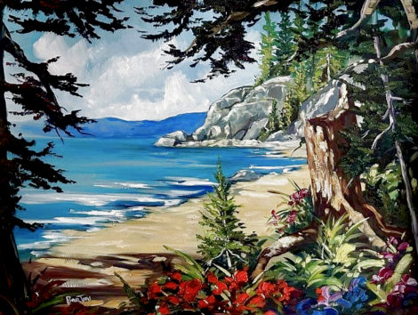 Day in Paradise 2005 39x49 - Huge Painting - Wavy Frame - Lake Tahoe, California Original Painting - Steve Barton