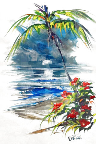 Untitled Tropical Scene 2020 33x26 Original Painting - Steve Barton